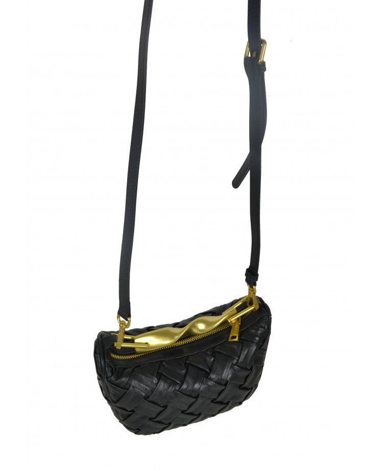 Woven Leather Mini Bag with Architectural Detail