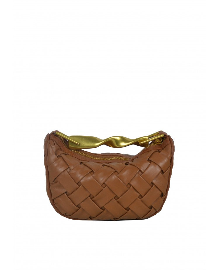 Woven Leather Mini Bag with Architectural Detail