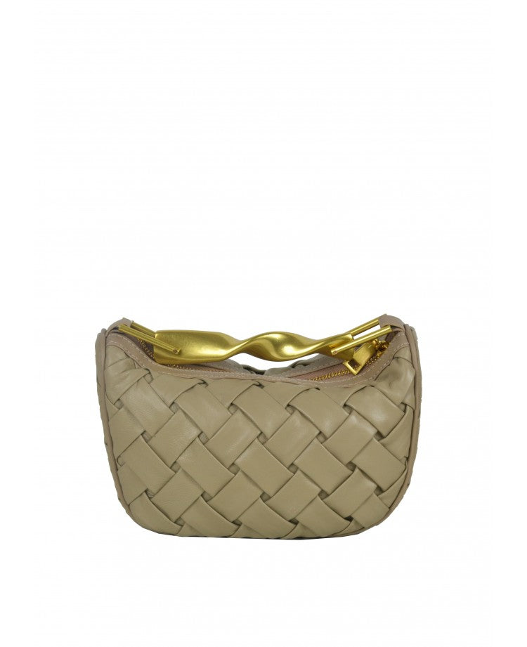 Woven Leather Mini Bag with Architectural Detail