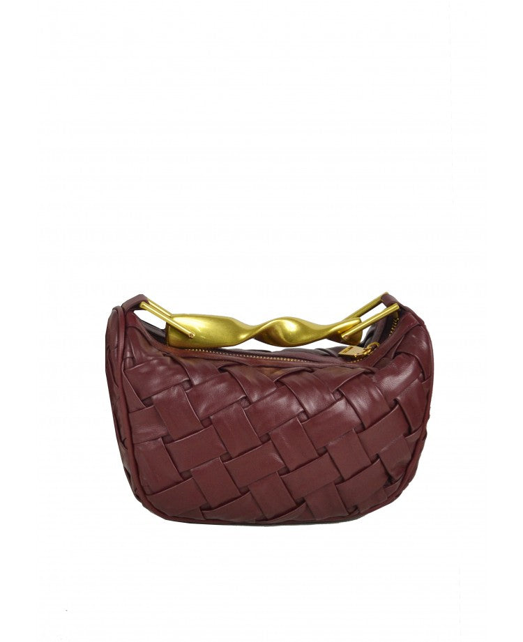 Woven Leather Mini Bag with Architectural Detail
