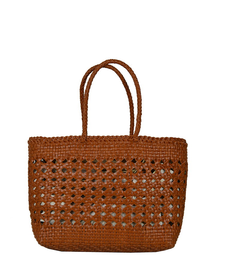 Perforated Woven Leather Tote with Removable Pouch