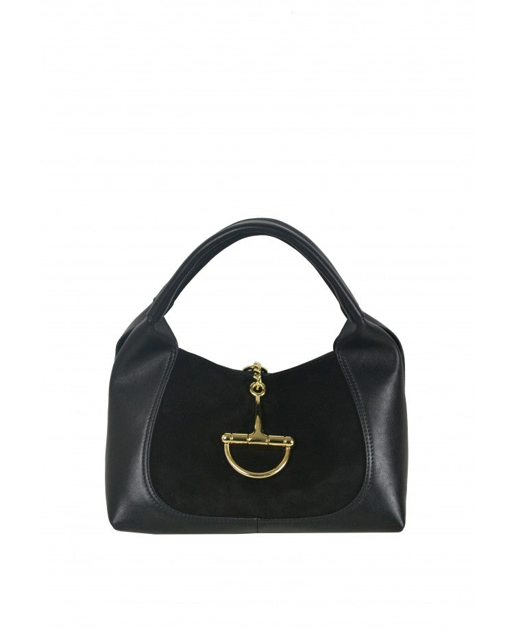 Suede-Panel Top-Handle Bag — Removable Leather Strap