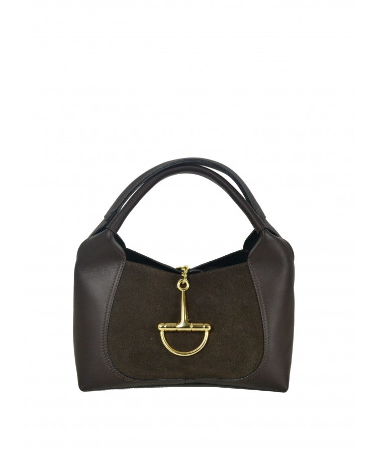 Suede-Panel Top-Handle Bag — Removable Leather Strap