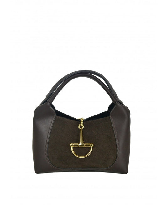Suede-Panel Top-Handle Bag — Removable Leather Strap