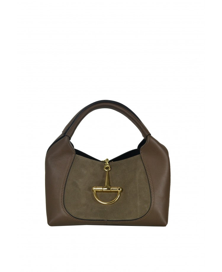 Suede-Panel Top-Handle Bag — Removable Leather Strap