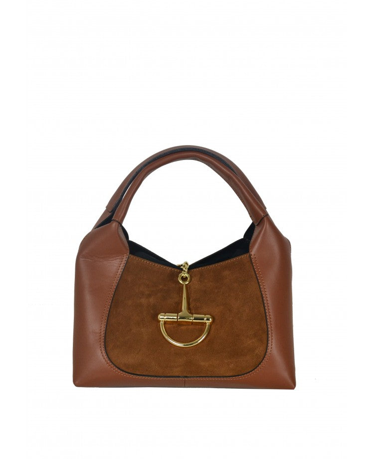 Suede-Panel Top-Handle Bag — Removable Leather Strap