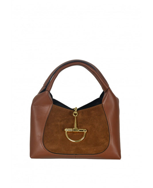 Suede-Panel Top-Handle Bag — Removable Leather Strap