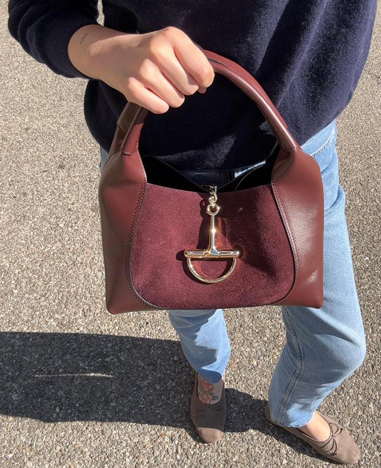 Suede-Panel Top-Handle Bag — Removable Leather Strap