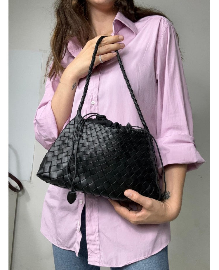 Woven Leather Mini Pouch with Drawstring