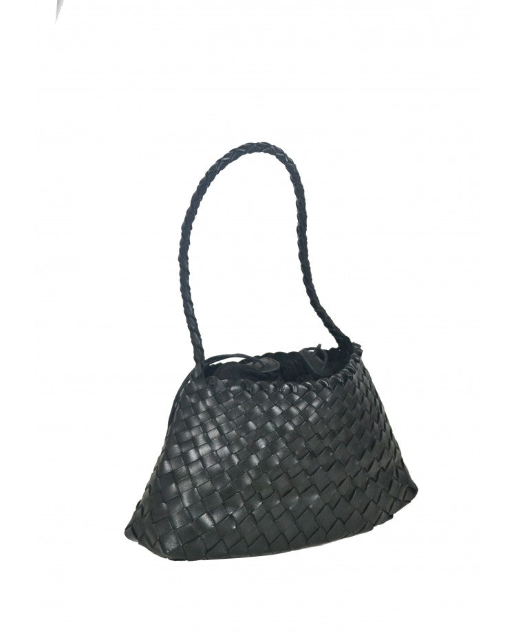 Woven Leather Mini Pouch with Drawstring