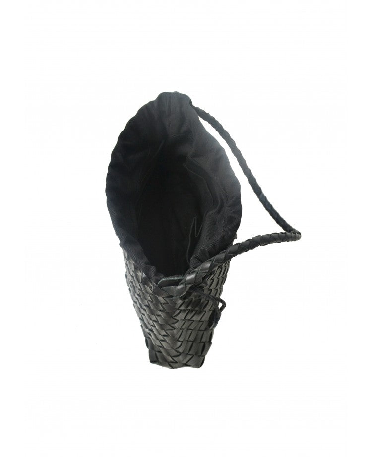 Woven Leather Mini Pouch with Drawstring