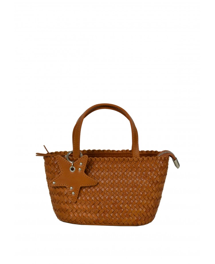 Woven Leather Mini Bag with Charm