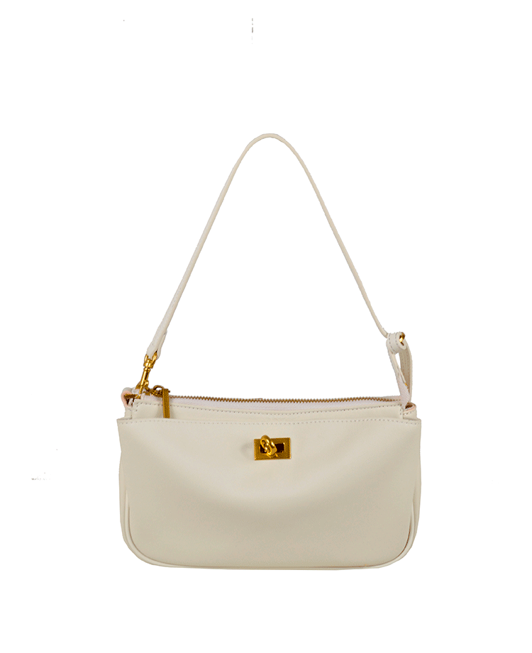 Leather Shoulder Bag with Twist Lock