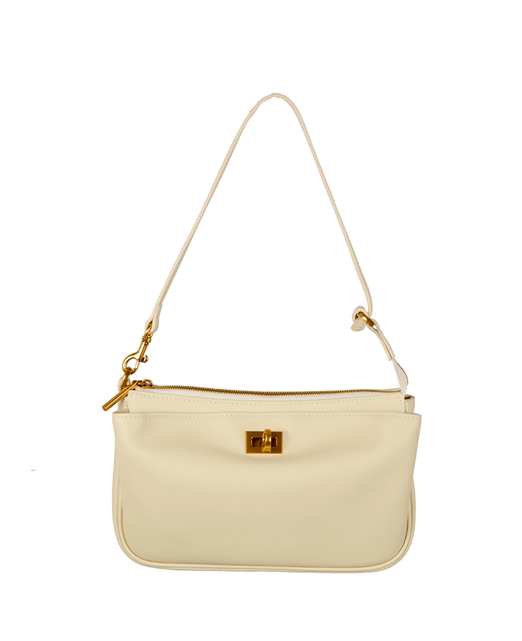 Leather Shoulder Bag with Twist Lock