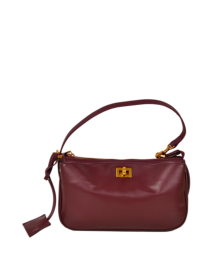 Leather Shoulder Bag with Twist Lock