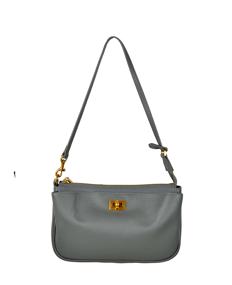 Leather Shoulder Bag with Twist Lock