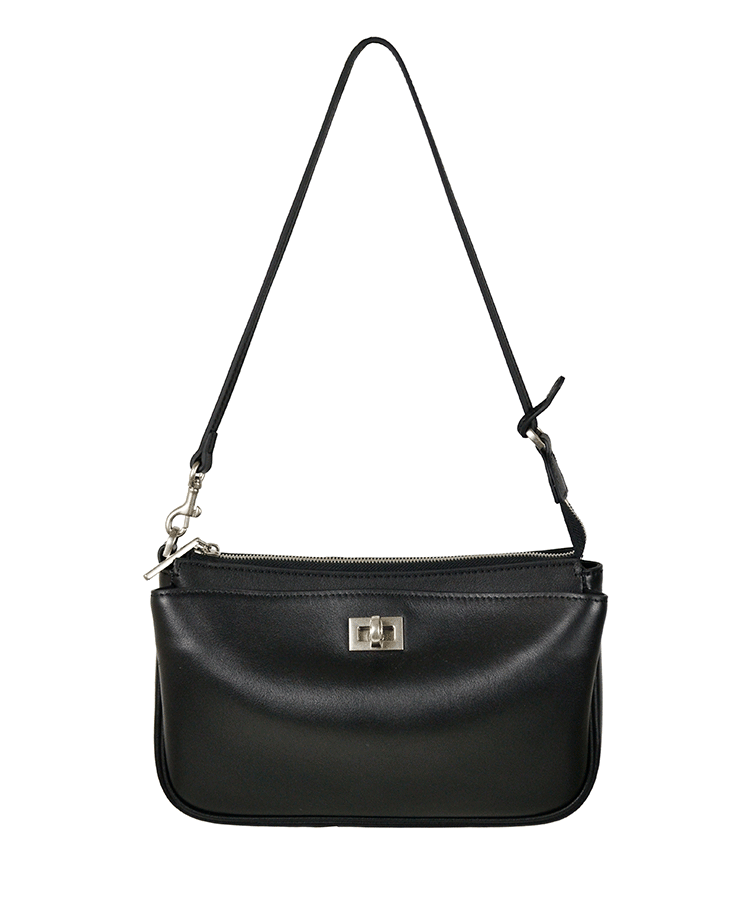 Leather Shoulder Bag with Twist Lock