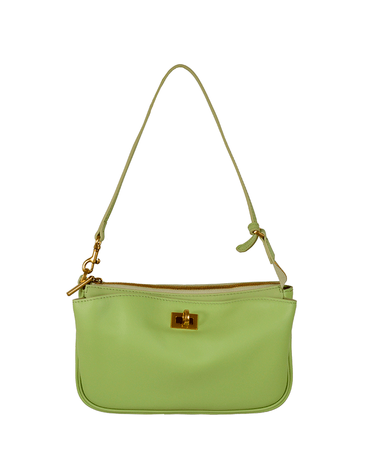 Leather Shoulder Bag with Twist Lock