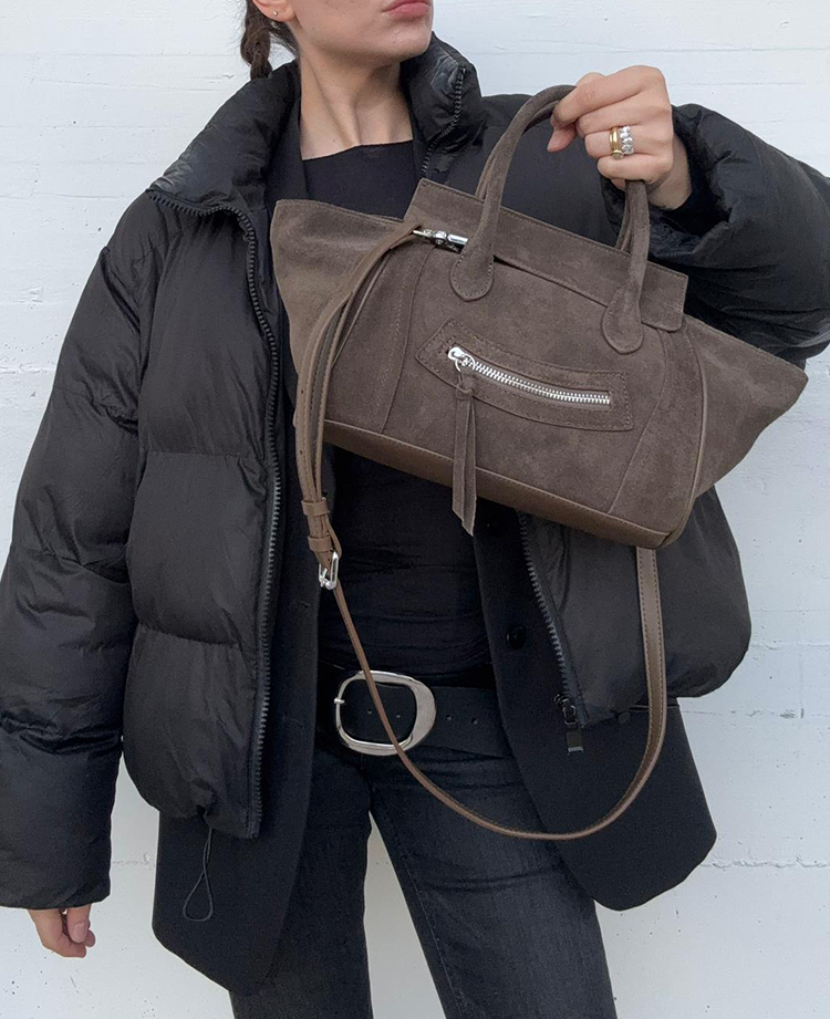 Smiley Suede & Leather Satchel