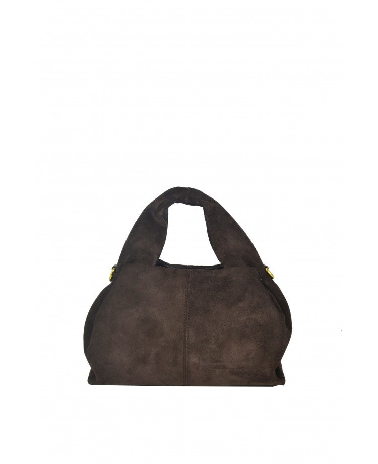 Suede Leather Top Handle Bag with Removable Strap