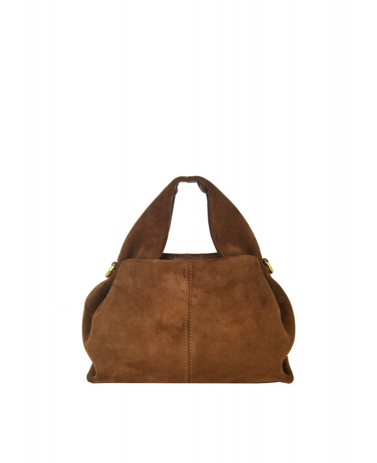 Suede Leather Top Handle Bag with Removable Strap