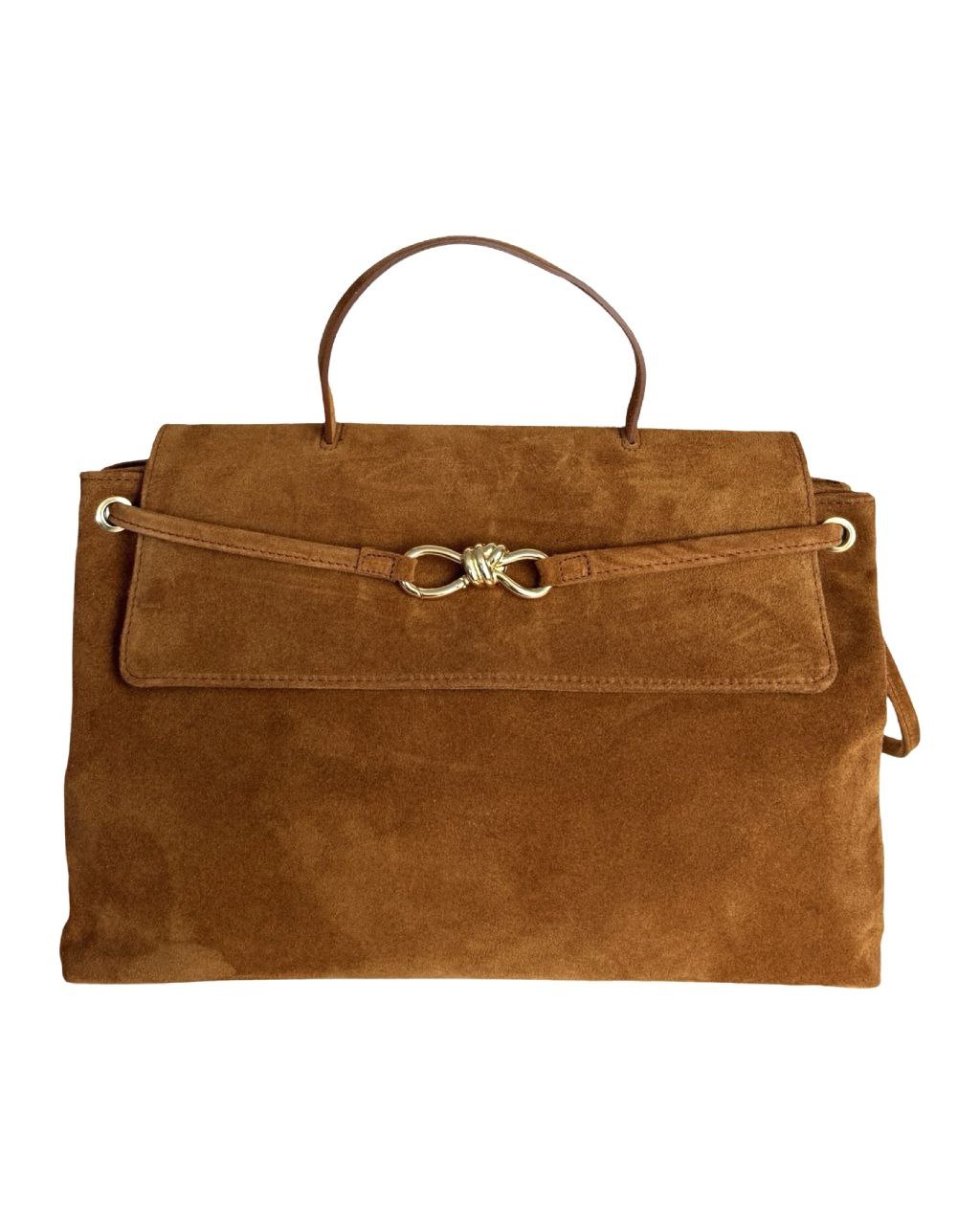 Italian Leather Briefcase-Style Bag with Decorative Closure by Modex™