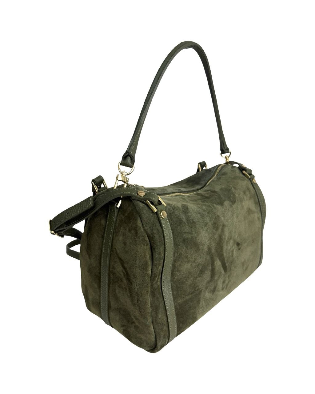 Suede Top-Zip Satchel — Made in Italy