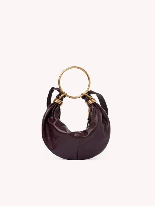 Leather Shoulder Bag with Gold Ring Detail