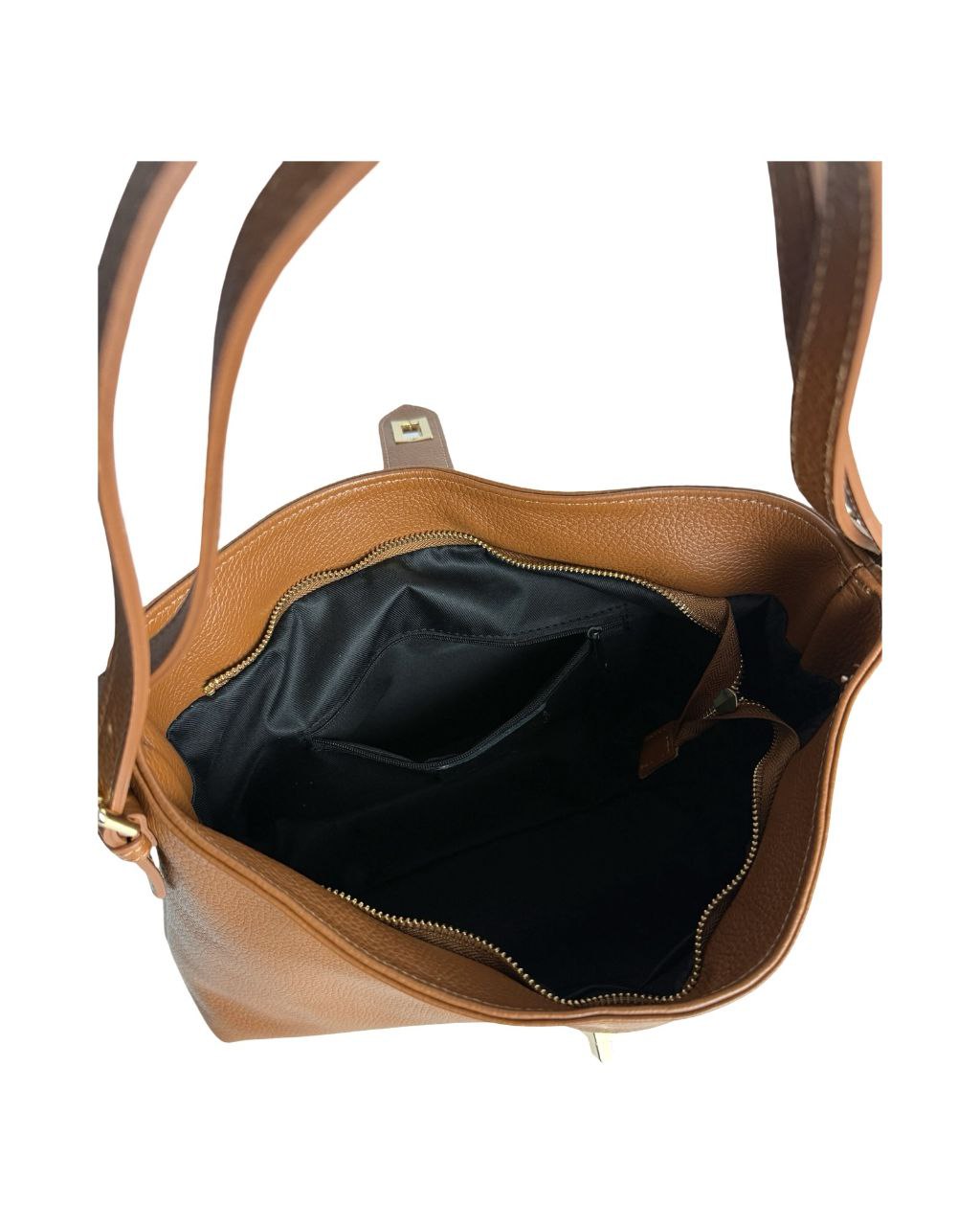 Leather Shoulder Bag with Zip Closure & Detachable Strap