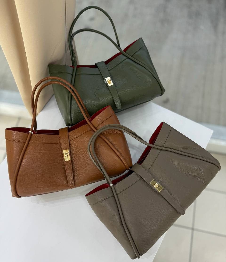 Italian Leather Structured Tote Bag