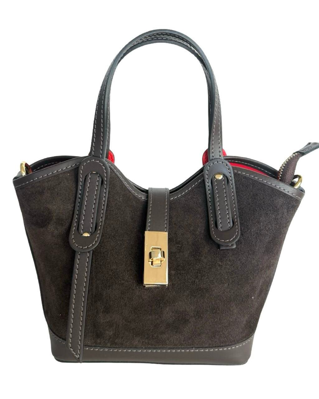 Suede & Leather Mini Satchel — Made in Italy