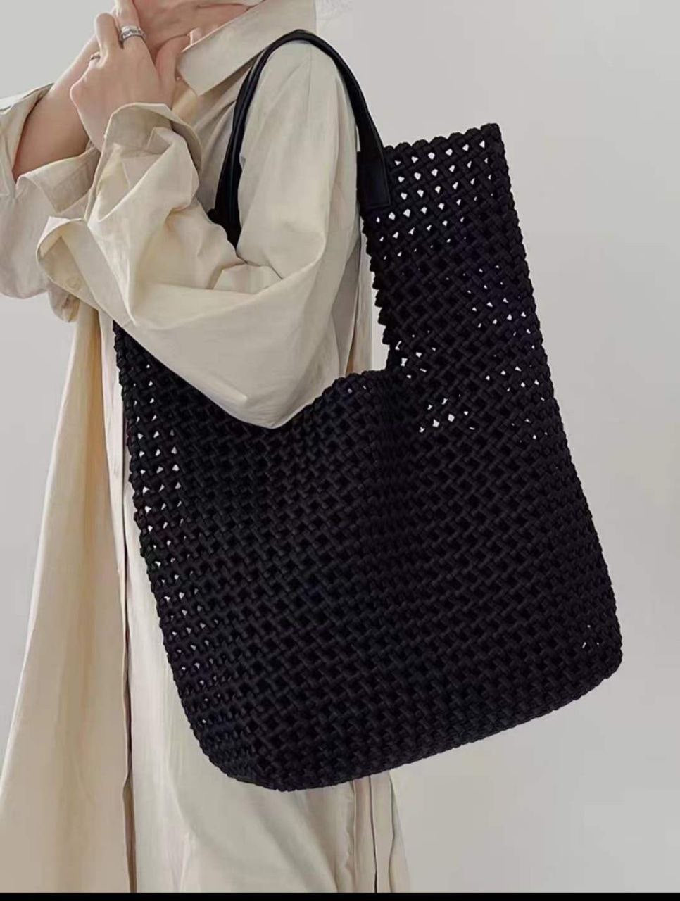 Handwoven Italian Leather & Nylon Shopper Bag by Modex™
