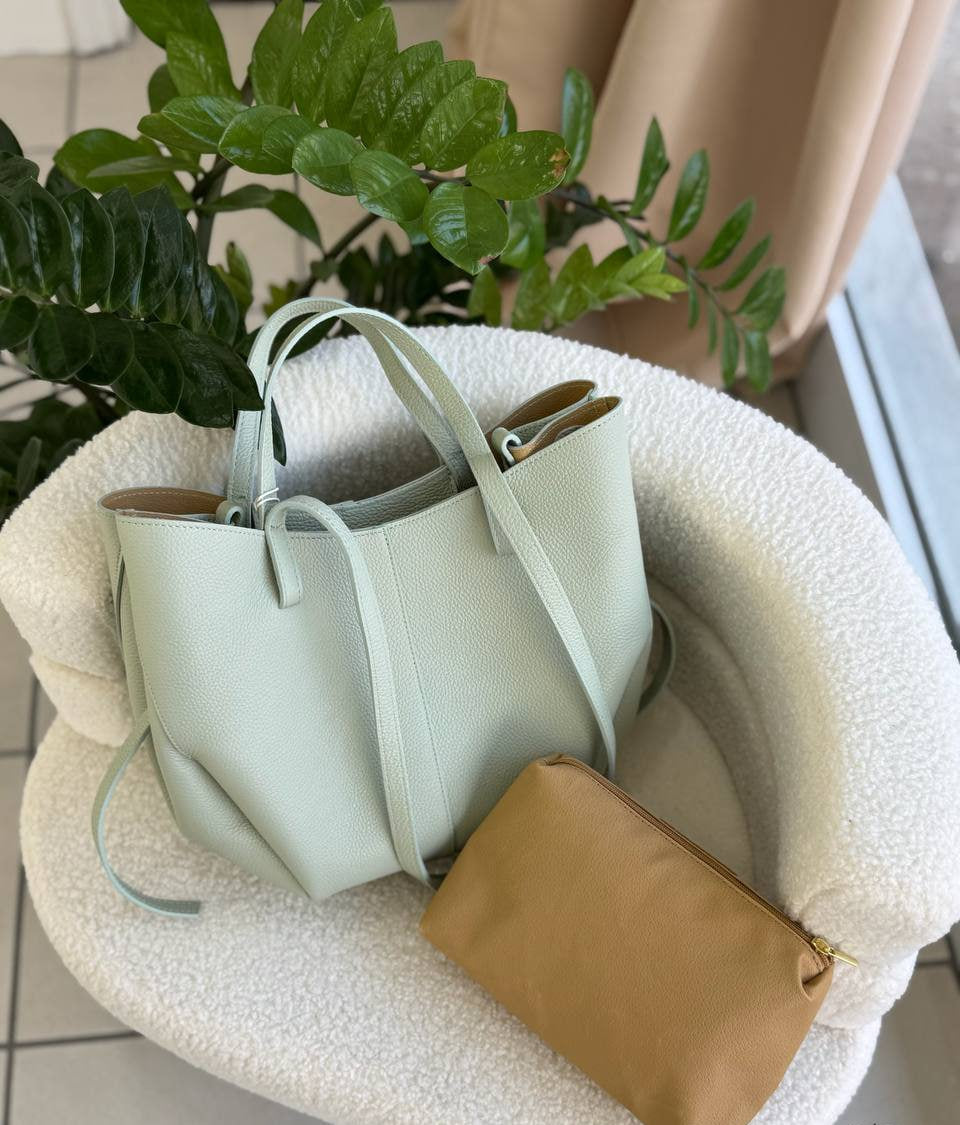 Leather Tote Bag with Removable Pouch