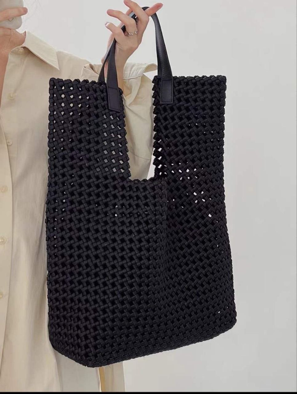 Handwoven Italian Leather & Nylon Shopper Bag by Modex™