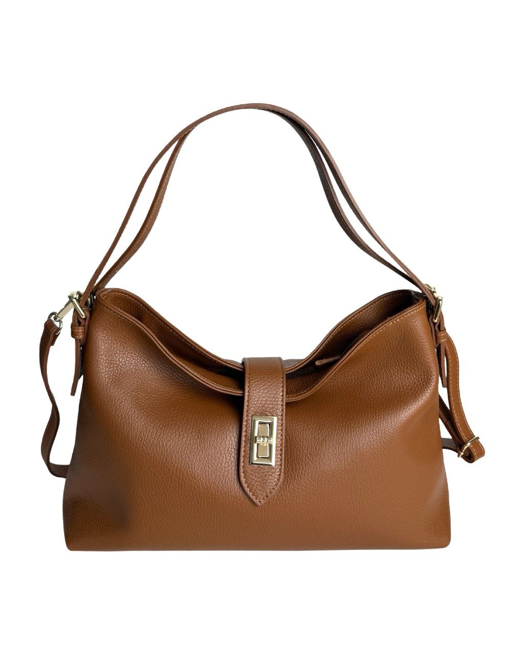 Leather Shoulder Bag with Zip Closure & Detachable Strap