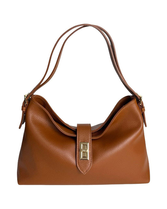 Leather Shoulder Bag with Zip Closure & Detachable Strap