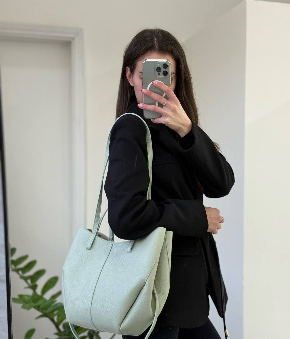 Leather Tote Bag with Removable Pouch