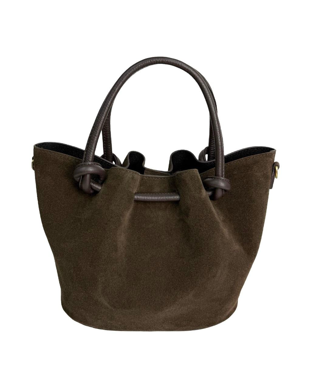 Italian Leather Bucket Bag with Knot Handles and Center Zip by Modex™