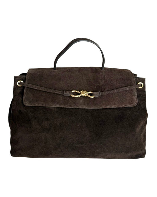 Italian Leather Briefcase-Style Bag with Decorative Closure by Modex™