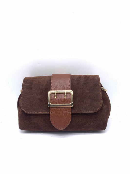 Suede Flap Crossbody with Buckle Detail
