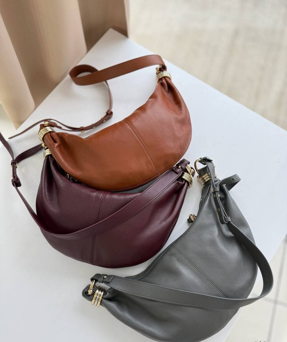 Leather Shoulder Bag with Gold Ring Detail