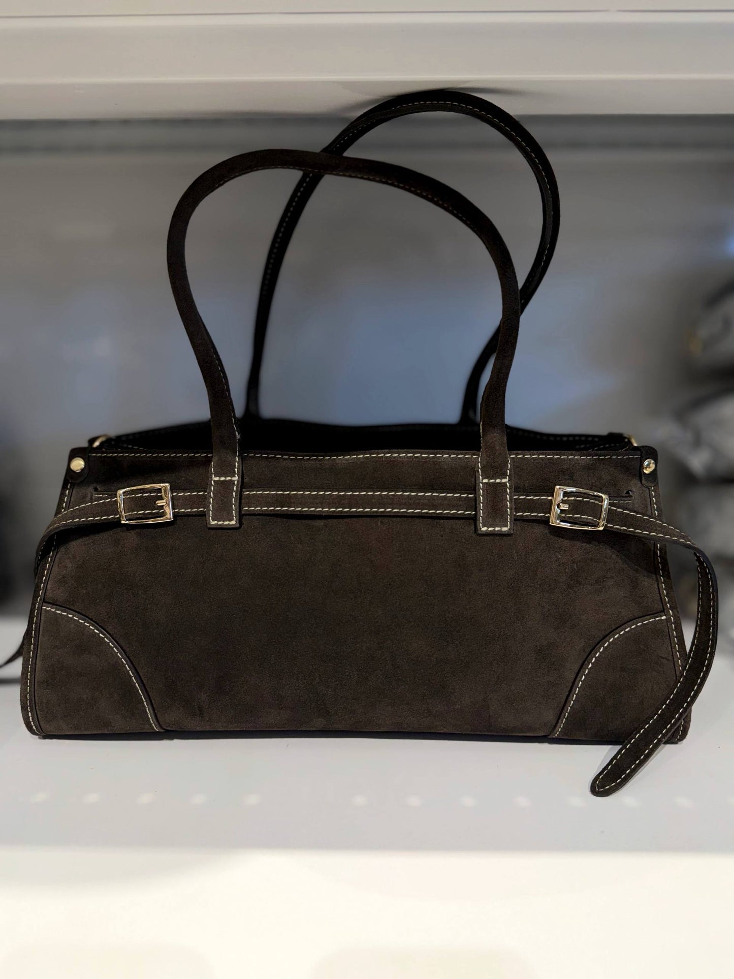 Elongated Suede Shoulder Bag