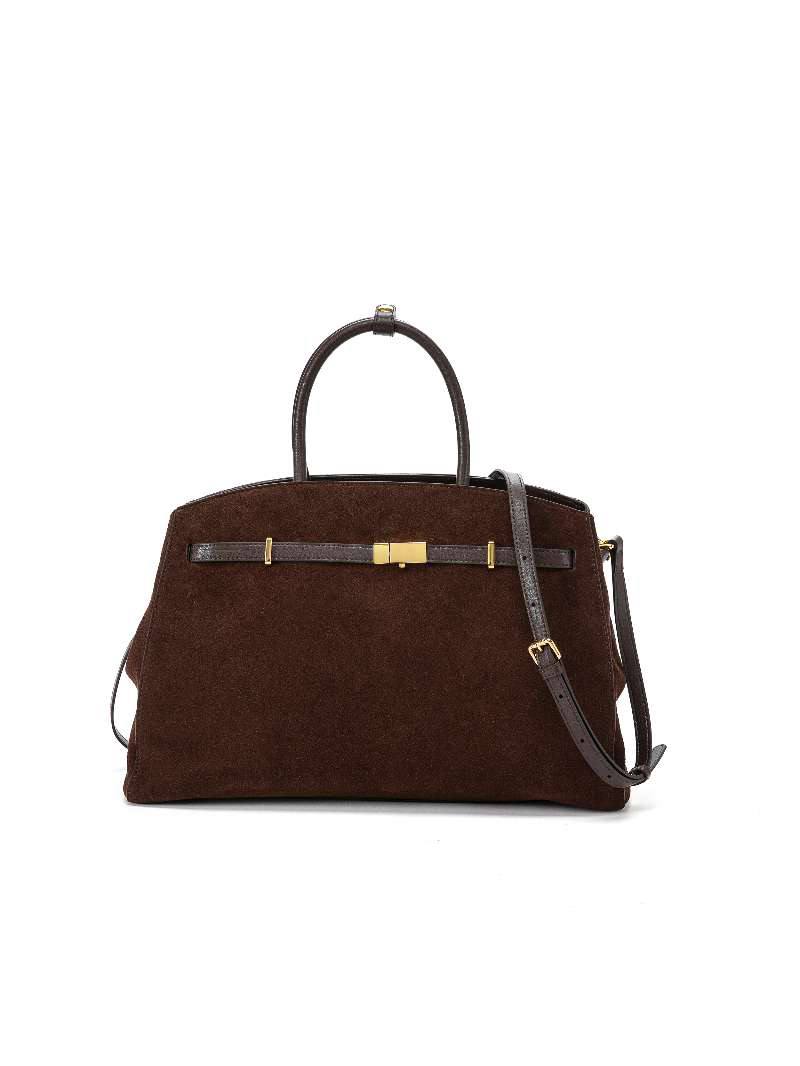 Large Suede Leather Top Handle Bag with Shoulder Strap
