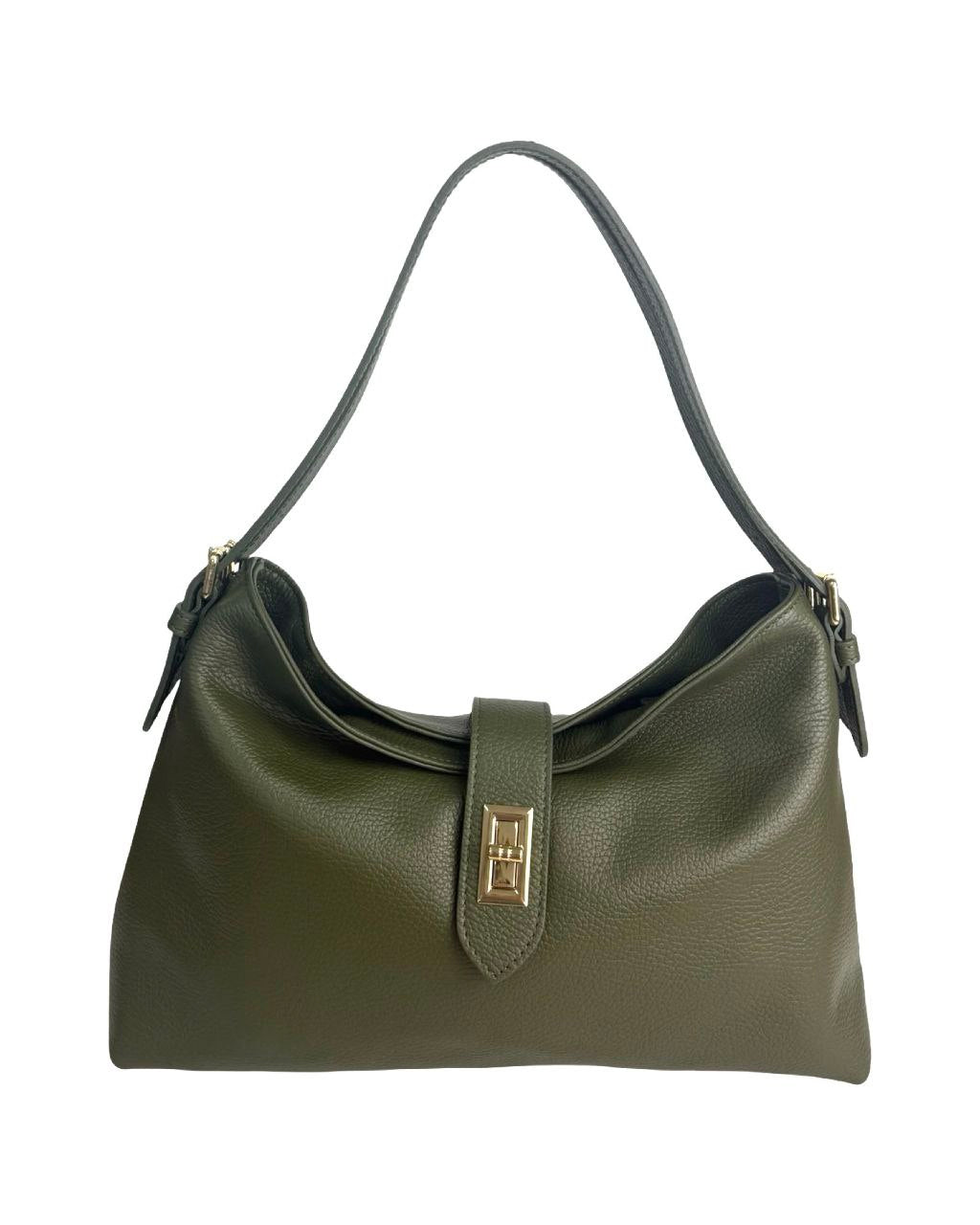 Leather Shoulder Bag with Zip Closure & Detachable Strap
