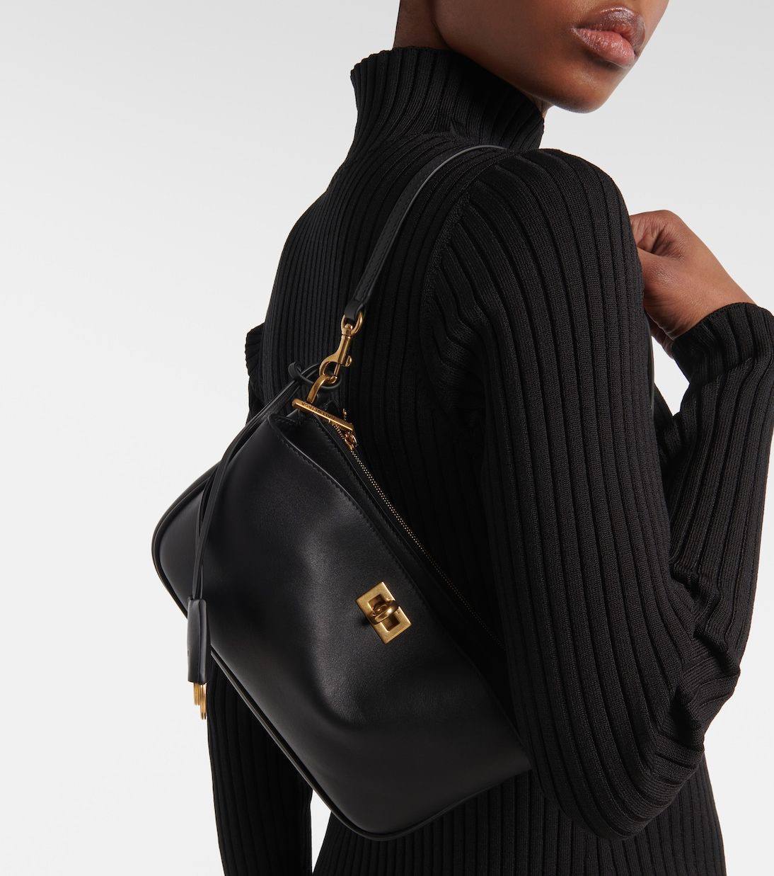 Leather Shoulder Bag with Twist Lock