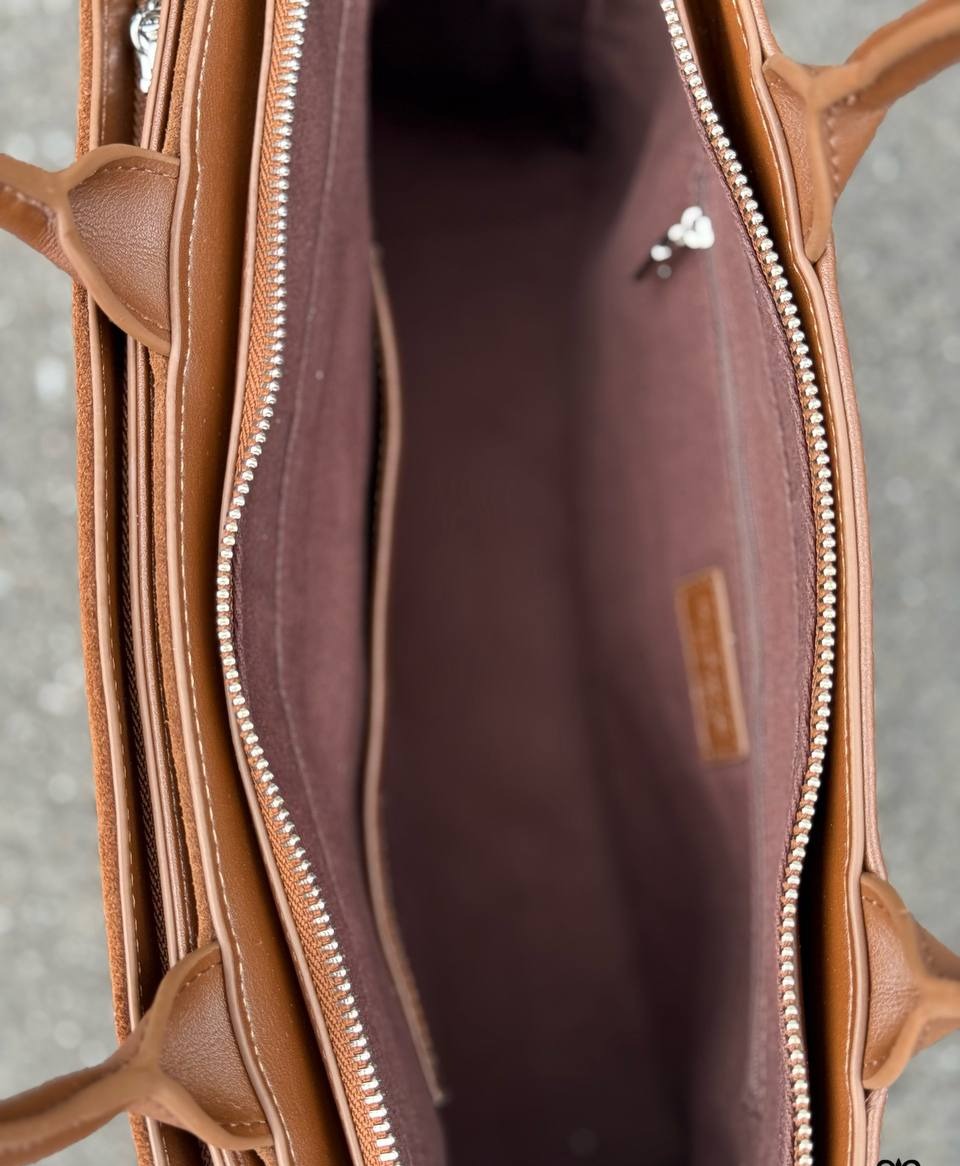 Suede & leather satchel with belt detail