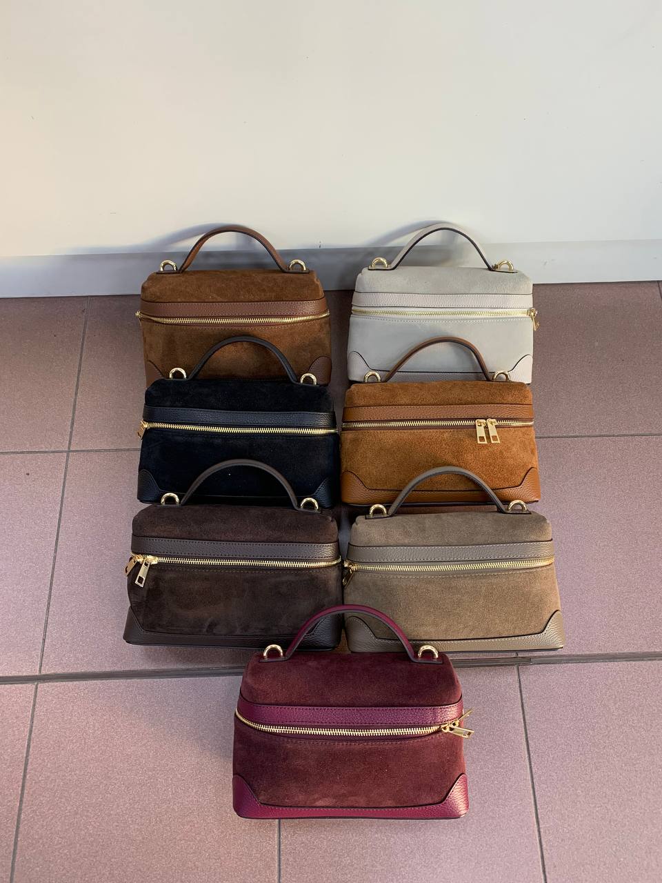 Suede Vanity Bag with Top Handle