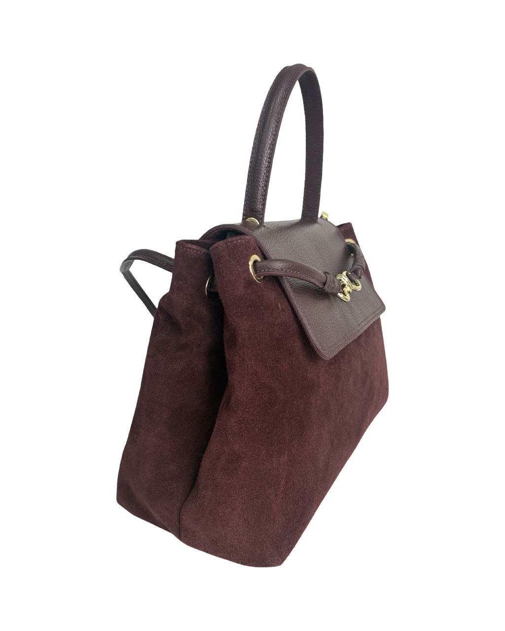 Italian Suede & Leather Satchel Bag
