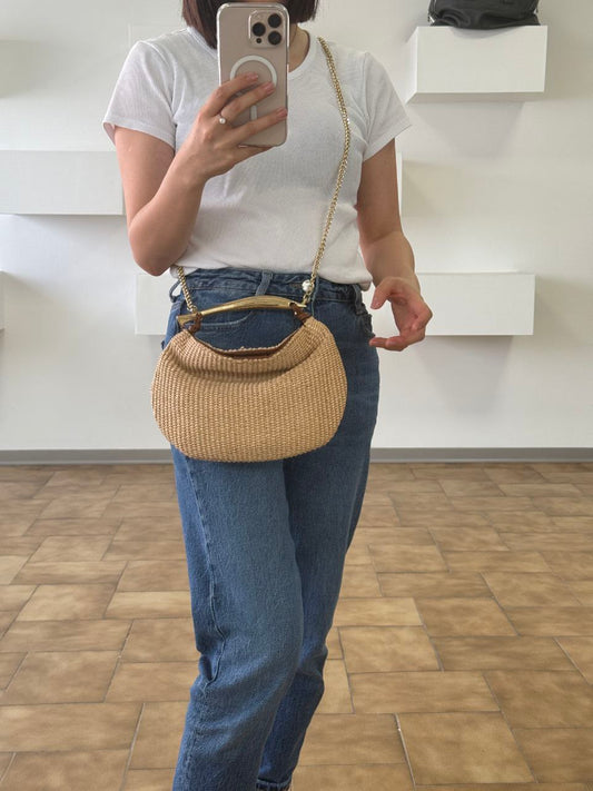 Genuine Leather and Raffia Handbag – Premium Quality, Made in Italy