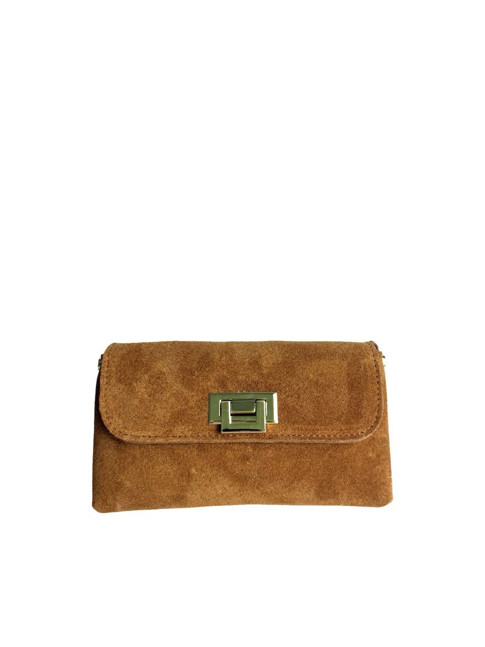 Mini Italian Leather Clutch with Gold Chain by Modex™